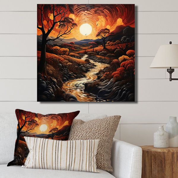 Red Barrel Studio Countryside Crimson Sunset Landscape V On Canvas